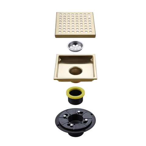 6-Inch Square Shower Drain with Removable Grid and Flange