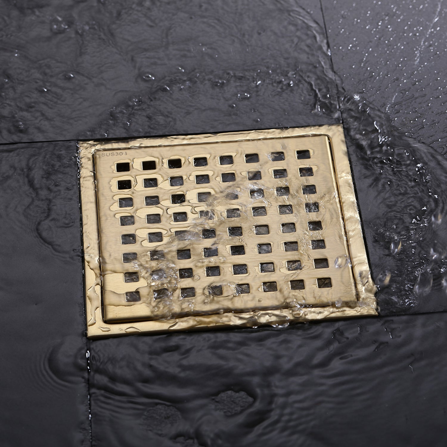 6-Inch Square Shower Drain with Removable Grid and Flange