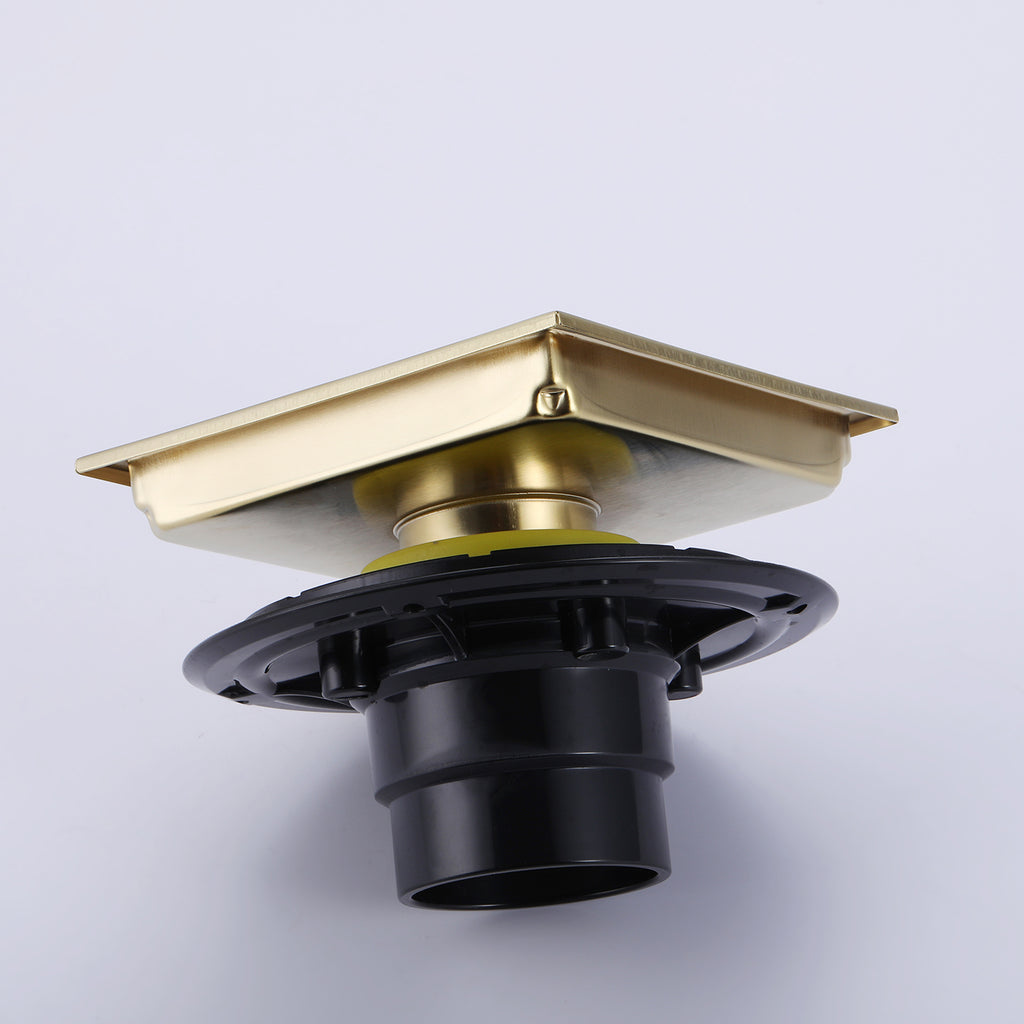 6-Inch Square Shower Drain with Removable Grid and Flange