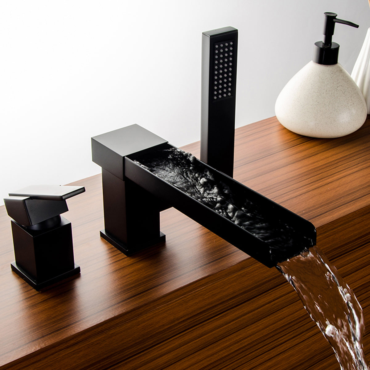 Single Handle Deck-Mounted Tub Filler with Hand Shower and Certified Valve