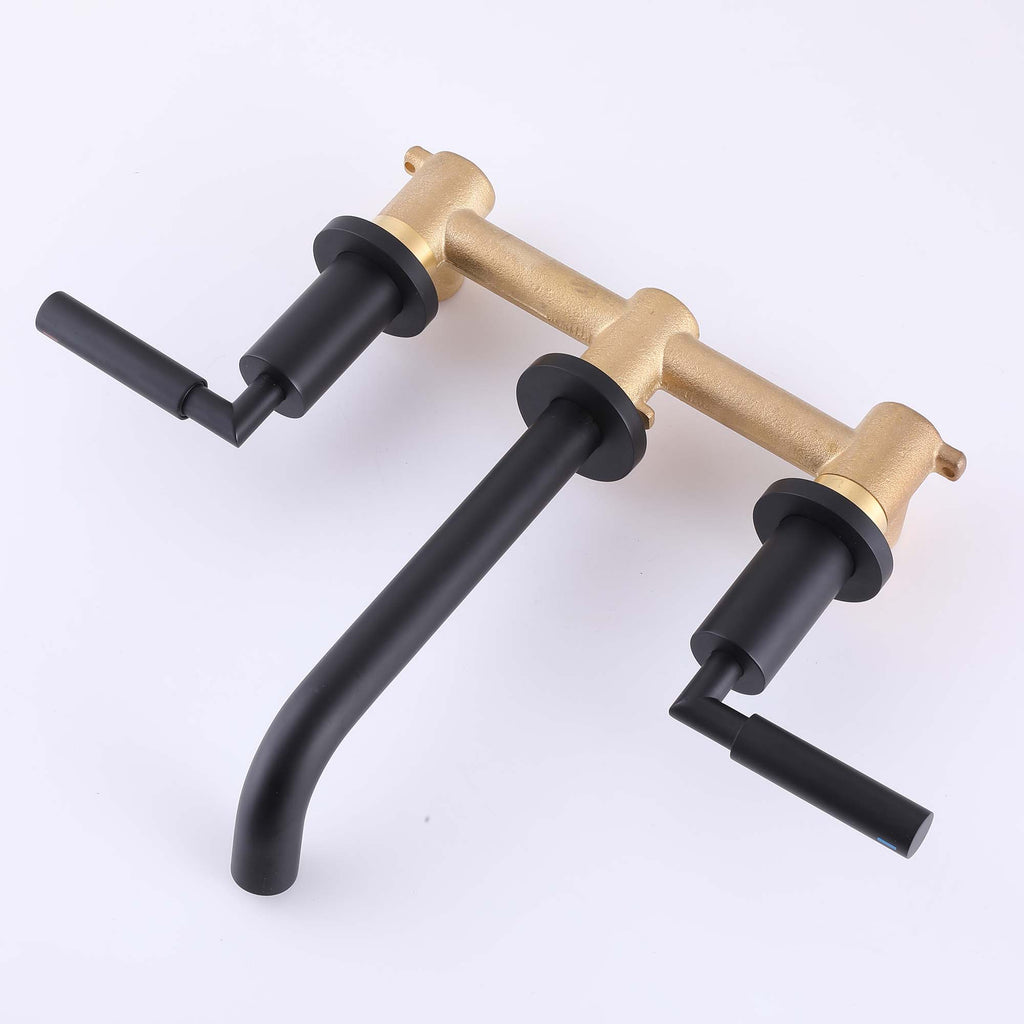 3-Hole Wall Basin Faucet with Dual Handles and Straight Spout
