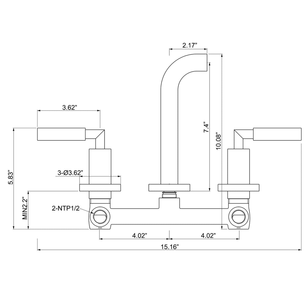 3-Hole Wall Basin Faucet with Dual Handles and Straight Spout