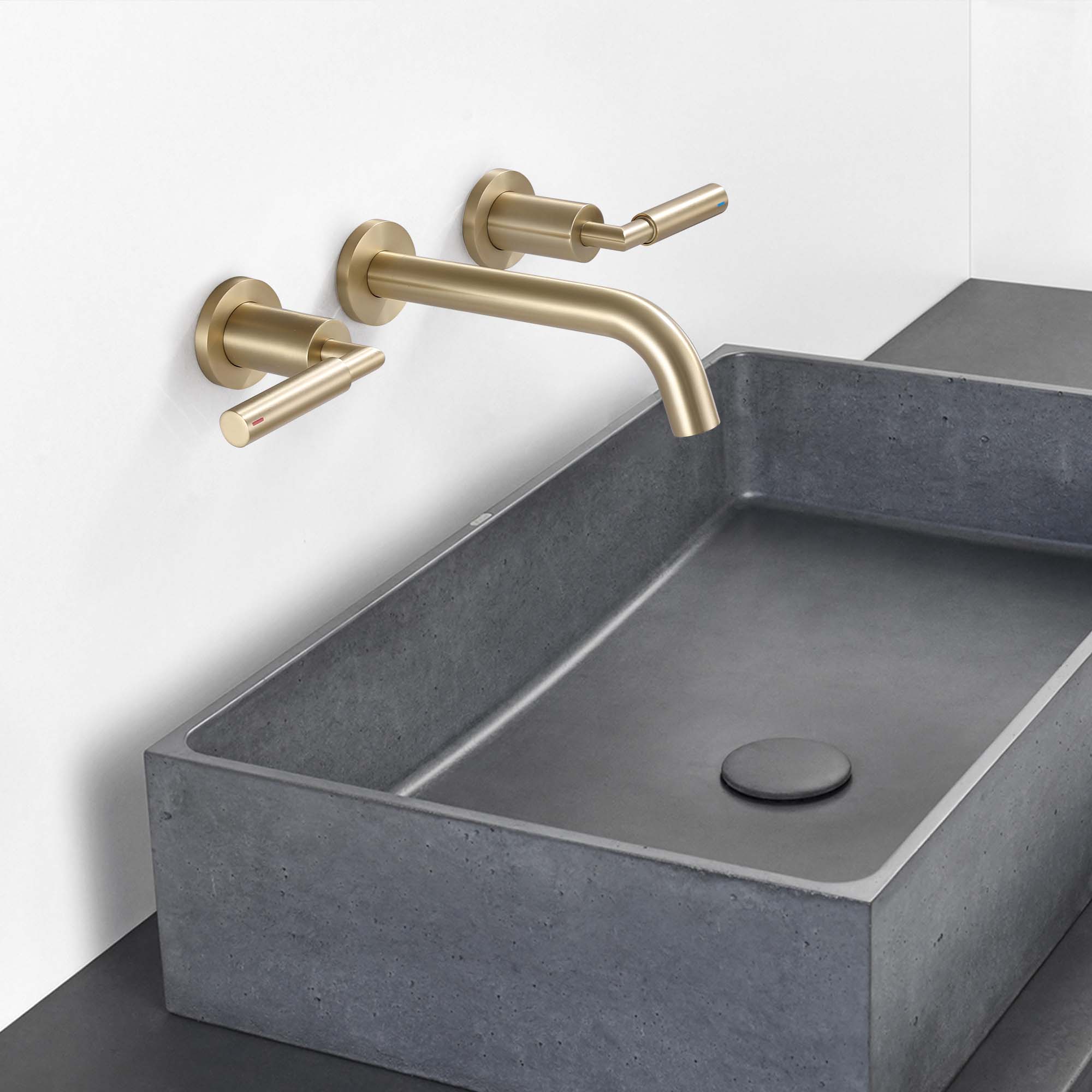 Wall-Mounted Lavatory Faucet with Twin Levers and Arc Spout