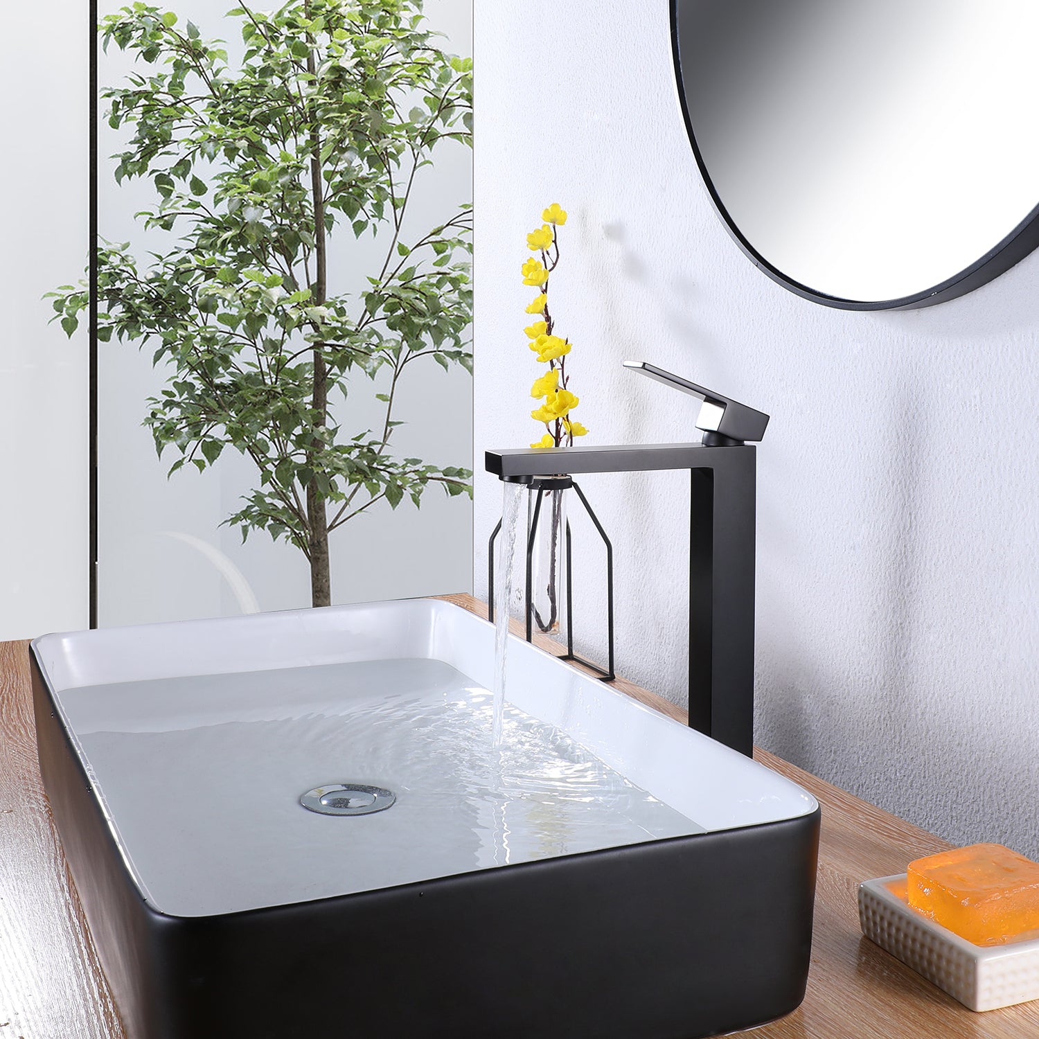 High-Rise Square Faucet for Vessel Sink Basins