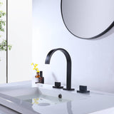 Matte Black 3 Hole Widespread Bathroom Sink Faucet Solid Brass RB0766