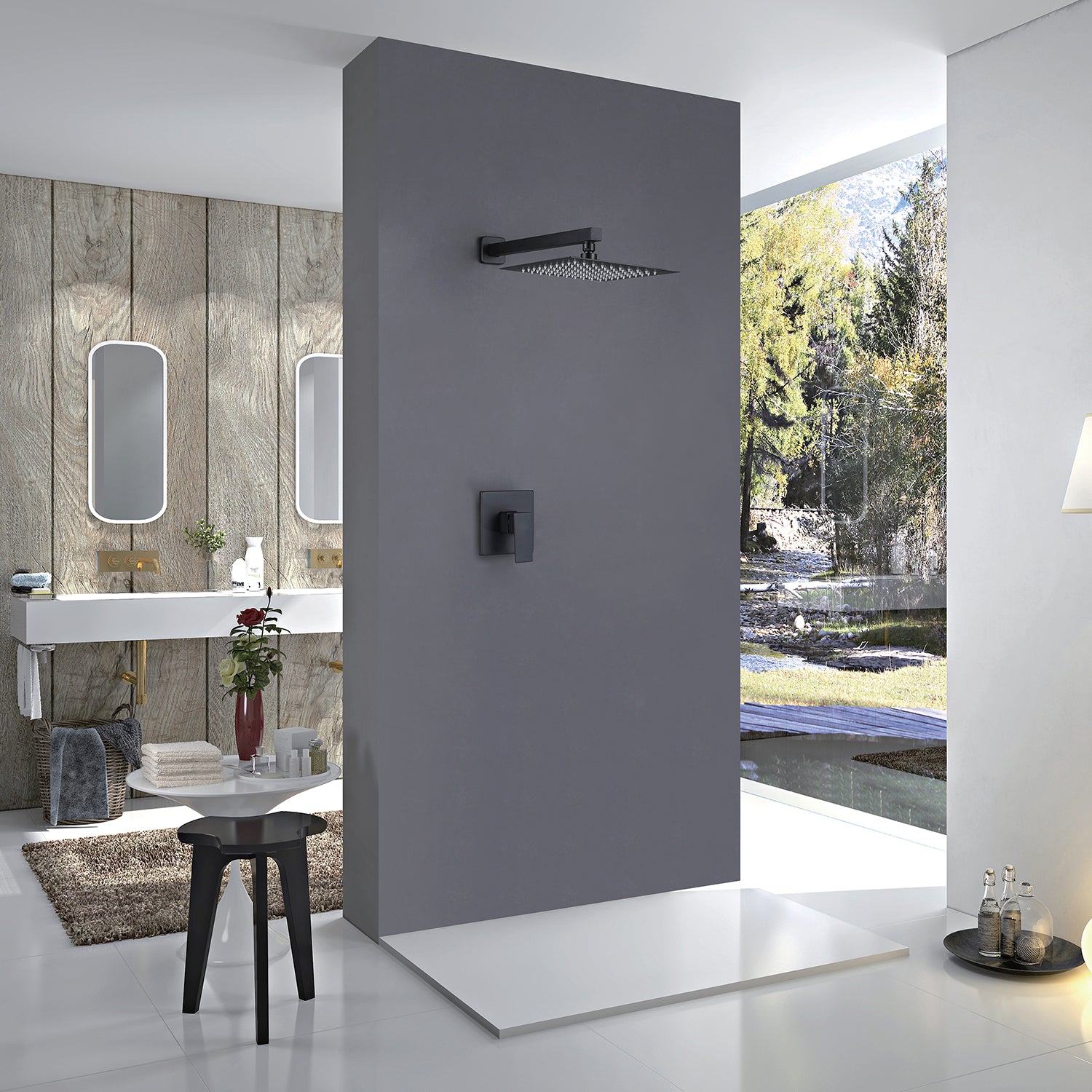 Minimalist Wall-Mounted Shower Kit with Flat Overhead