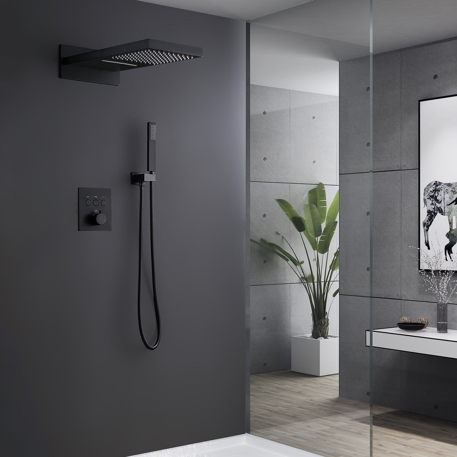 Matte Black Thermostatic Shower Set