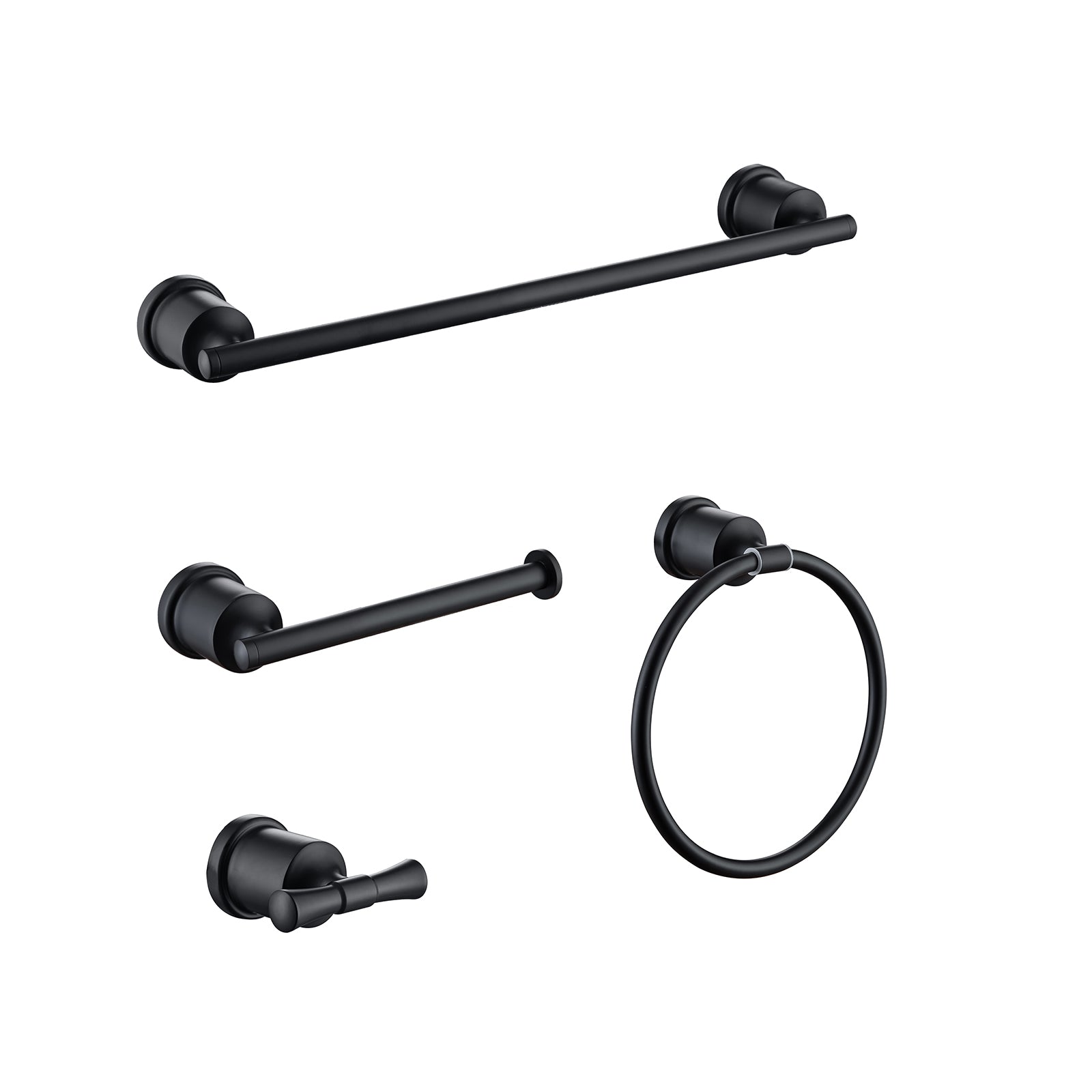 Wall-Mounted Matte Black 4-Piece Bathroom Hardware Set with Rounded Design
