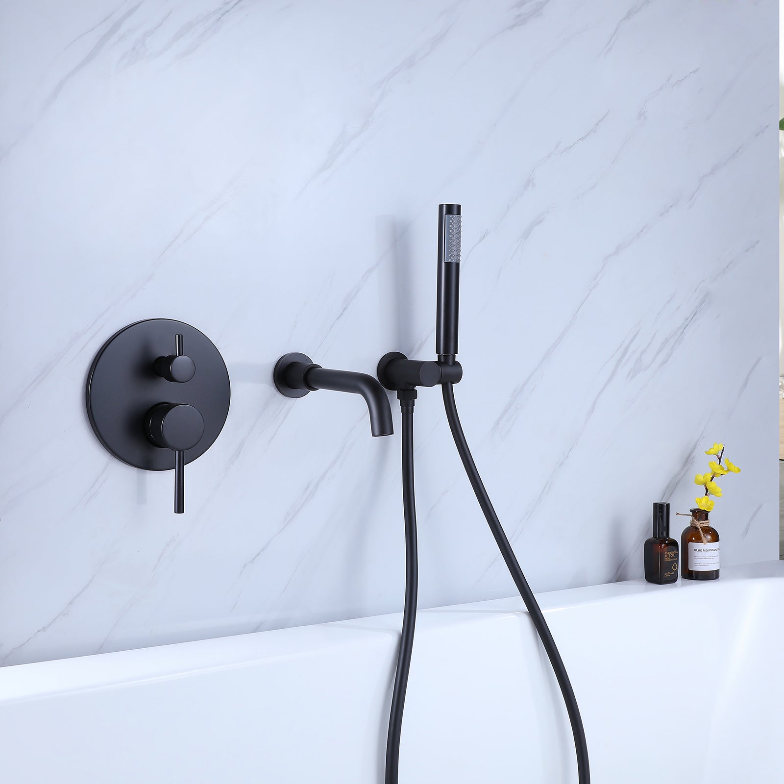 Wall-Mounted Tub Filler with Integrated Handheld Shower