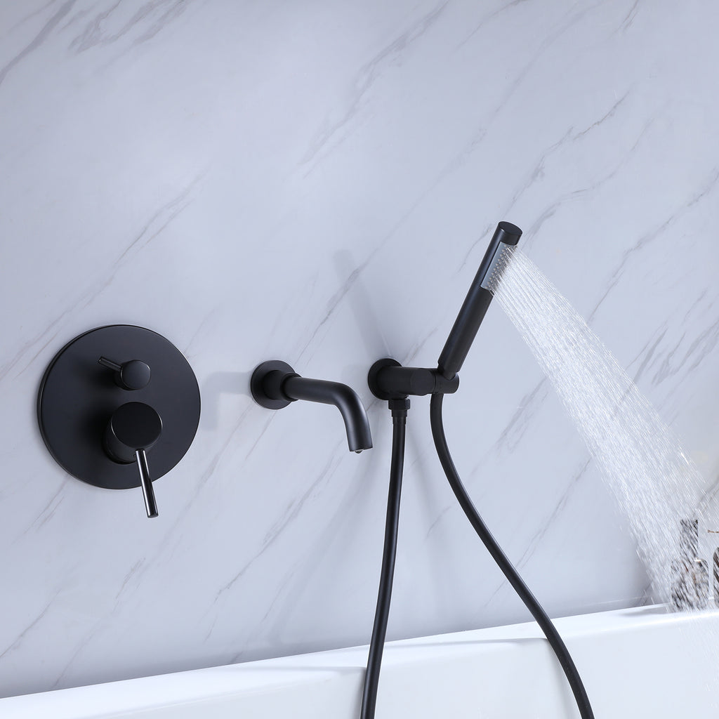Wall-Mounted Tub Filler with Integrated Handheld Shower