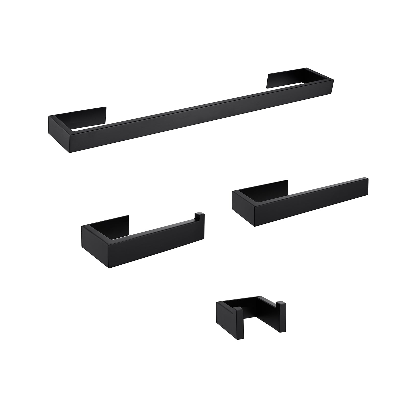 Wall-Mounted Matte Black 4-Piece Square Bathroom Hardware Set