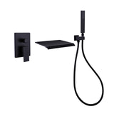 Wall-Mounted Waterfall Tub Filler with Shower Wand and Clean Minimal Design