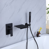 Wall-Mounted Waterfall Tub Filler with Shower Wand and Clean Minimal Design