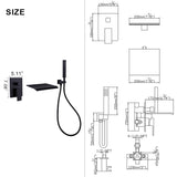 Wall-Mounted Waterfall Tub Filler with Shower Wand and Clean Minimal Design