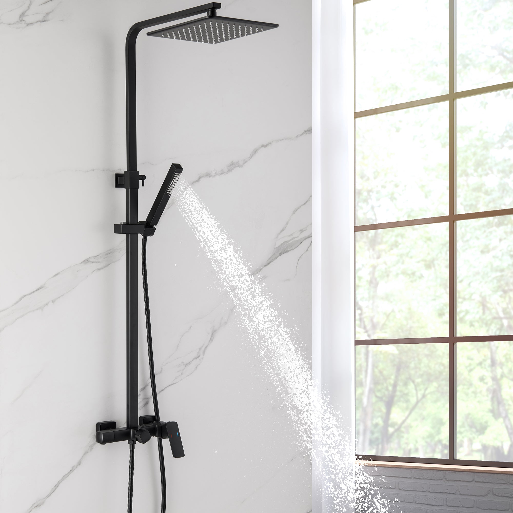 3-Function Shower System with Rainfall Shower Head Handheld Sprayer and Tub Spout Wall-Mounted