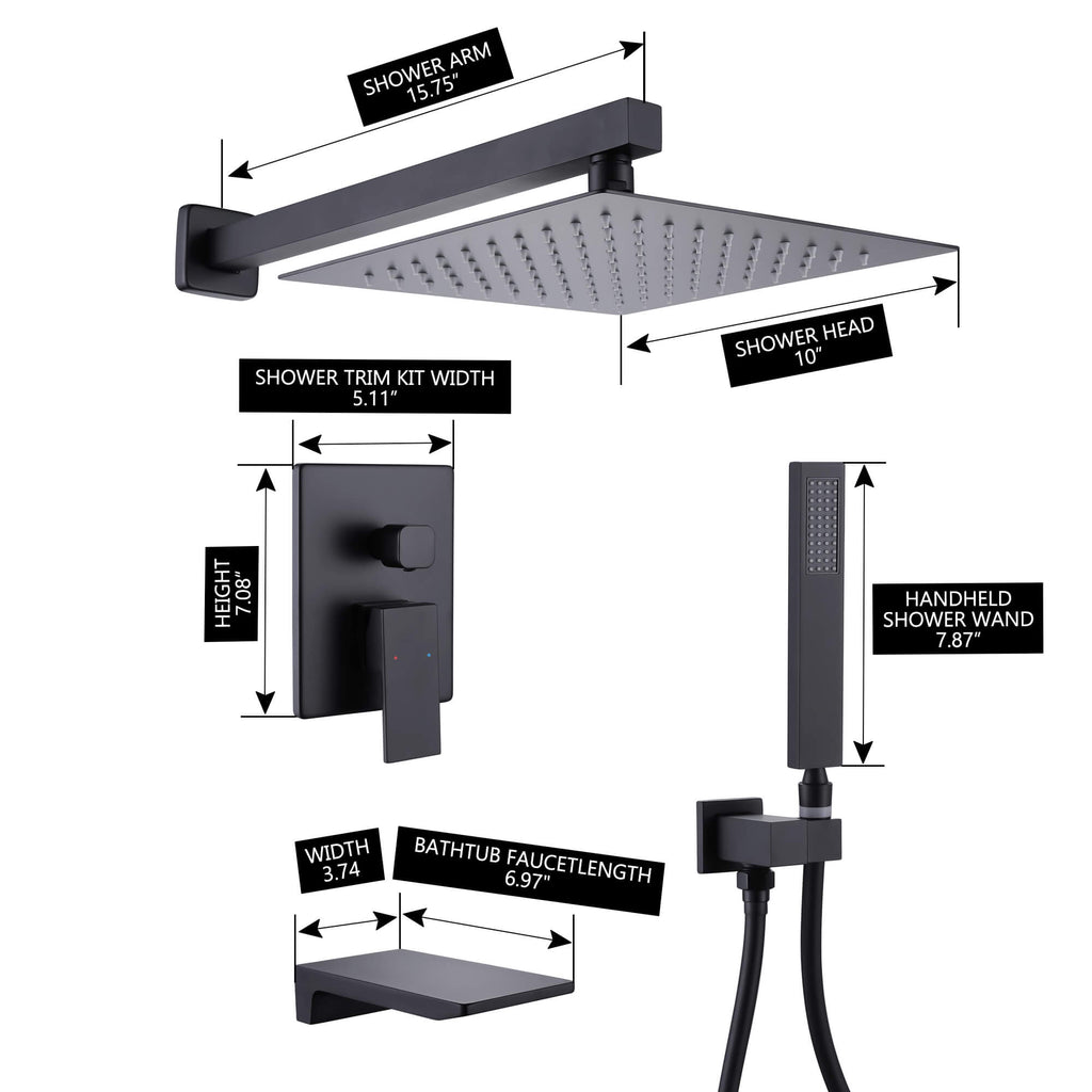 3-Function Rain Shower Faucet System with Tub Spout