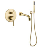 Wall Mount Brushed Gold Bathtub Faucet with Handheld Shower RB0908