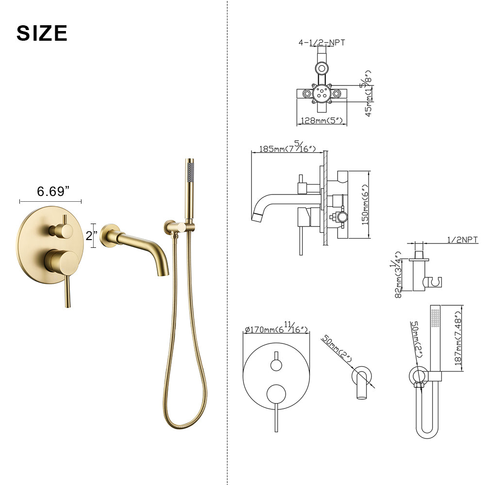 bathroom shower faucet brushed gold size