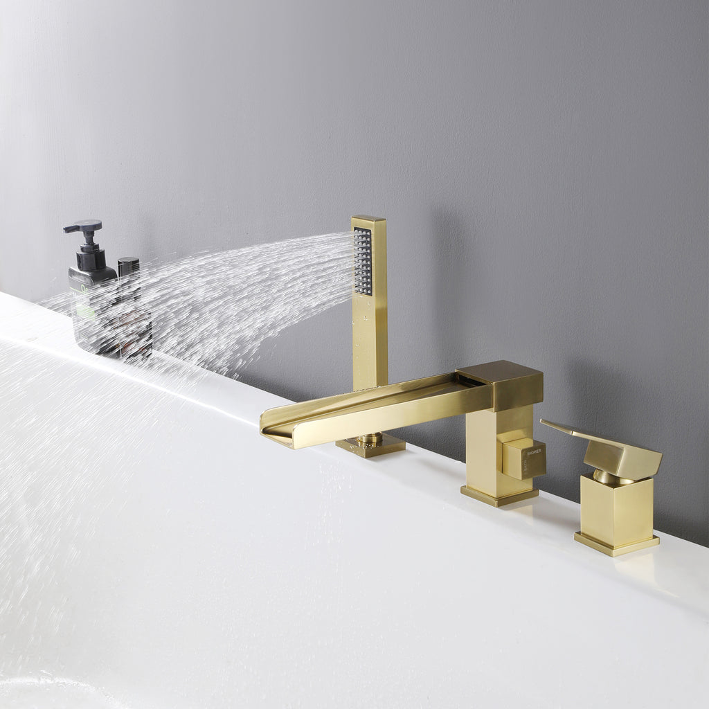 Deck-Mounted Bathtub Faucet with Handheld Shower and Certified Valve System