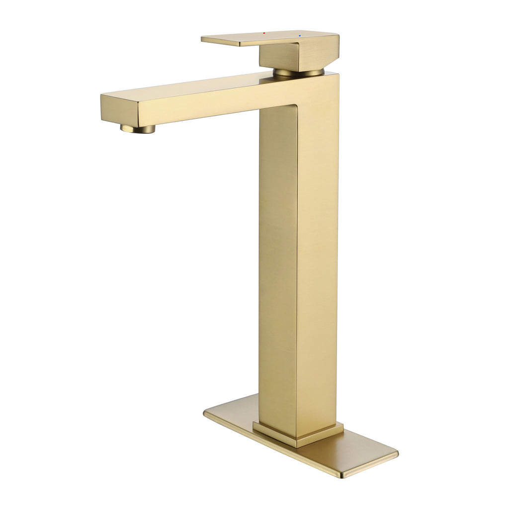 Tall Vessel Faucet with Flat Lever and Square Base