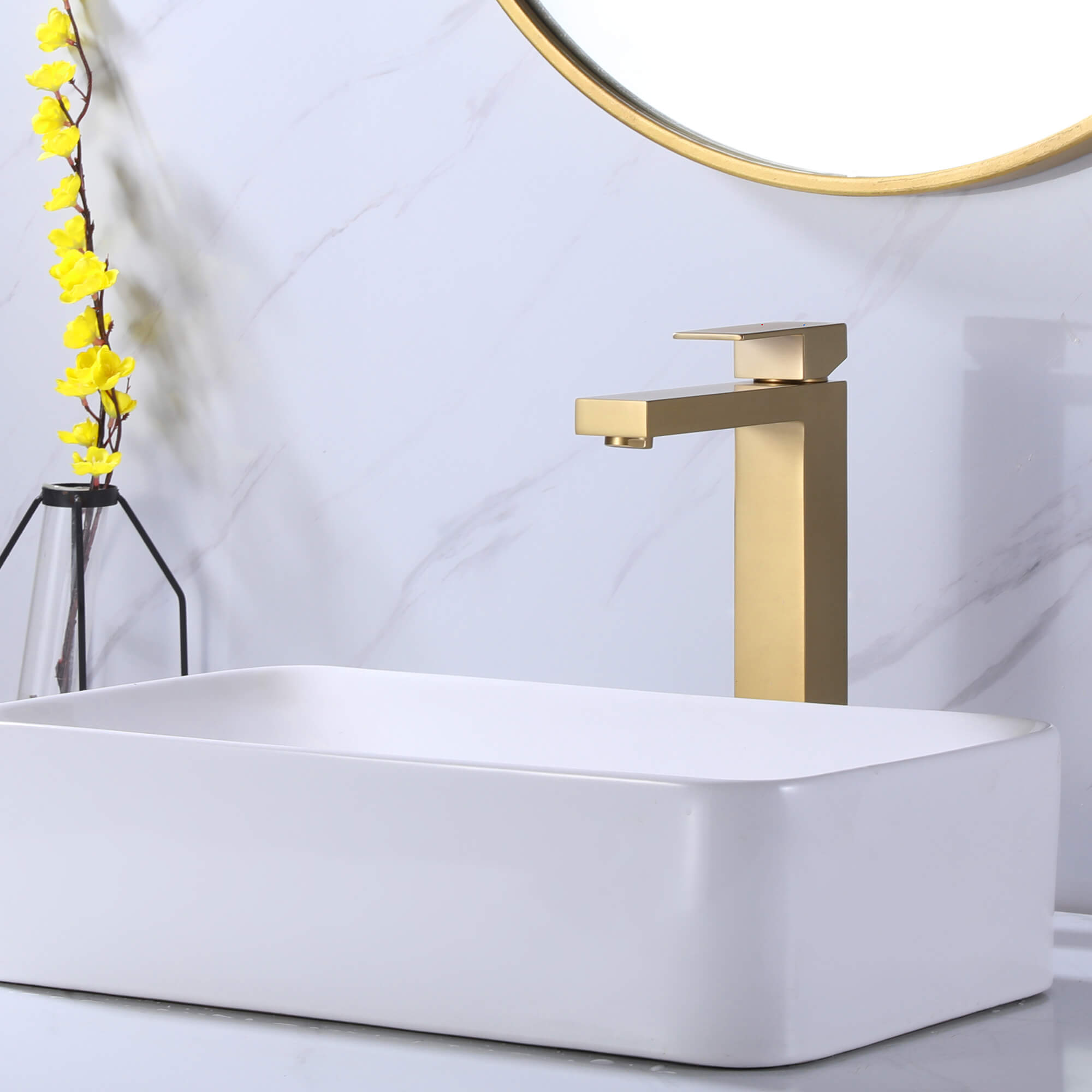 Tall Vessel Faucet with Flat Lever and Square Base
