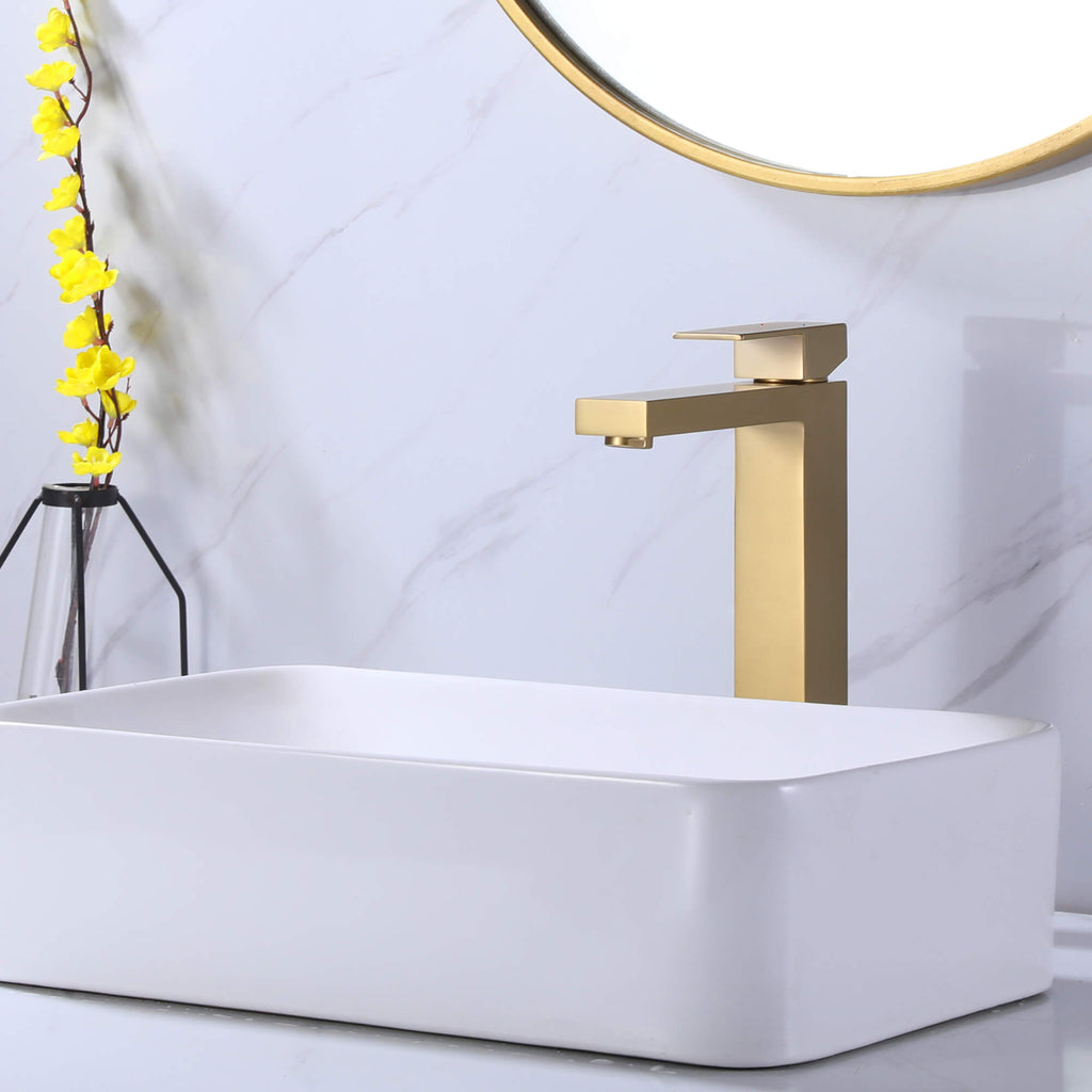 Tall Vessel Faucet with Flat Lever and Square Base