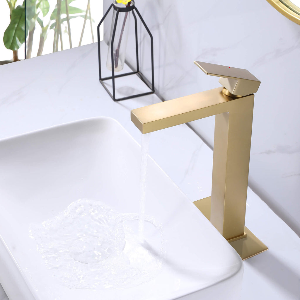 Tall Vessel Faucet with Flat Lever and Square Base