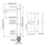 Tall Vessel Faucet with Flat Lever and Square Base