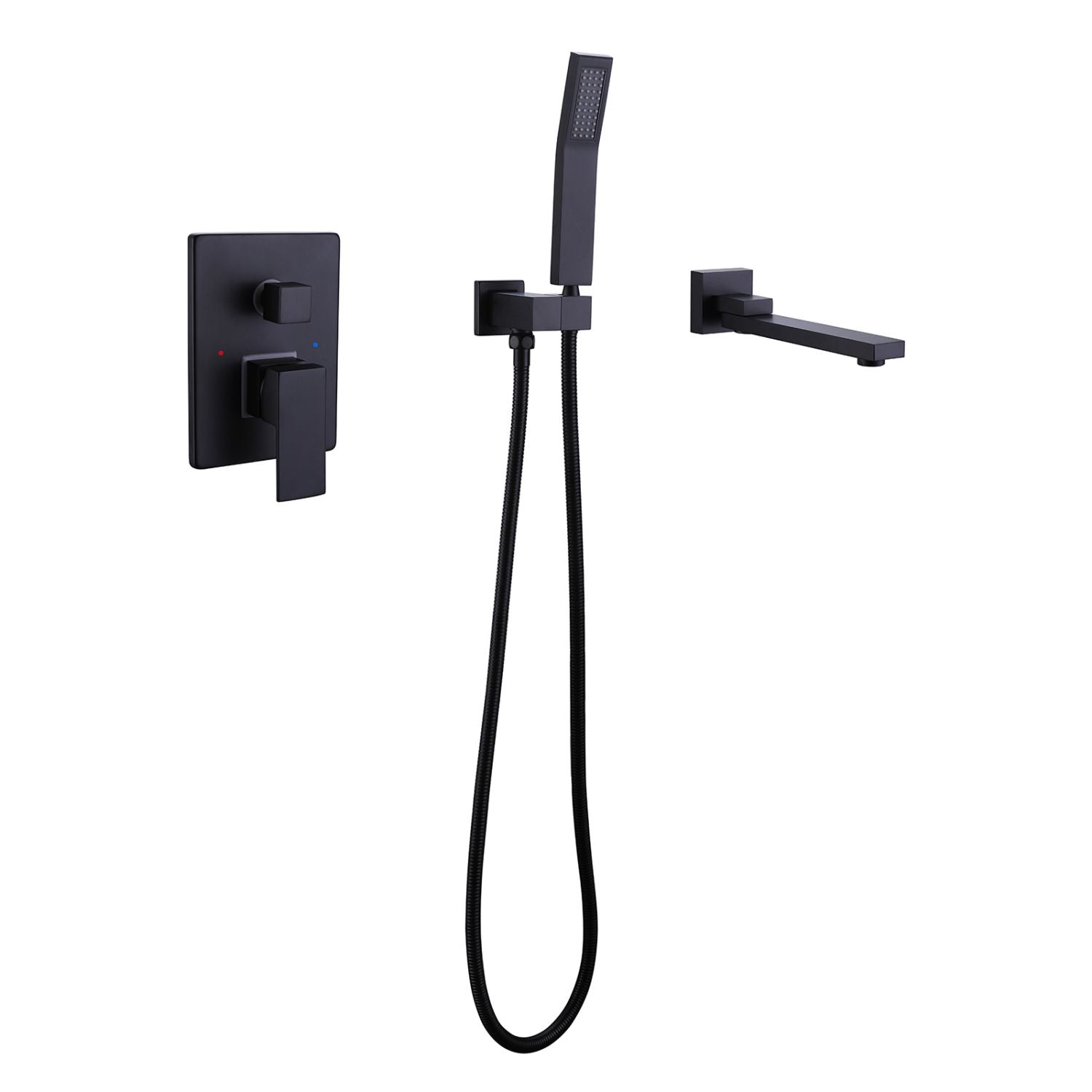 Wall-Mounted Bathtub Faucet with Tub Spout and Matching Hand Shower Set