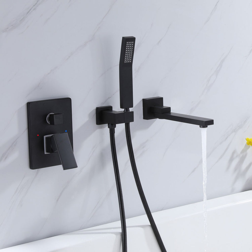 Wall-Mounted Bathtub Faucet with Tub Spout and Matching Hand Shower Set