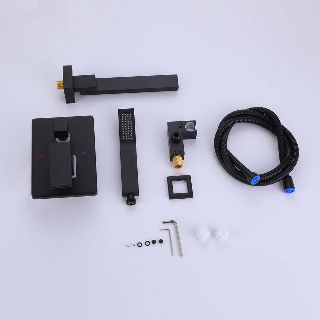 Wall-Mounted Bathtub Faucet with Tub Spout and Matching Hand Shower Set