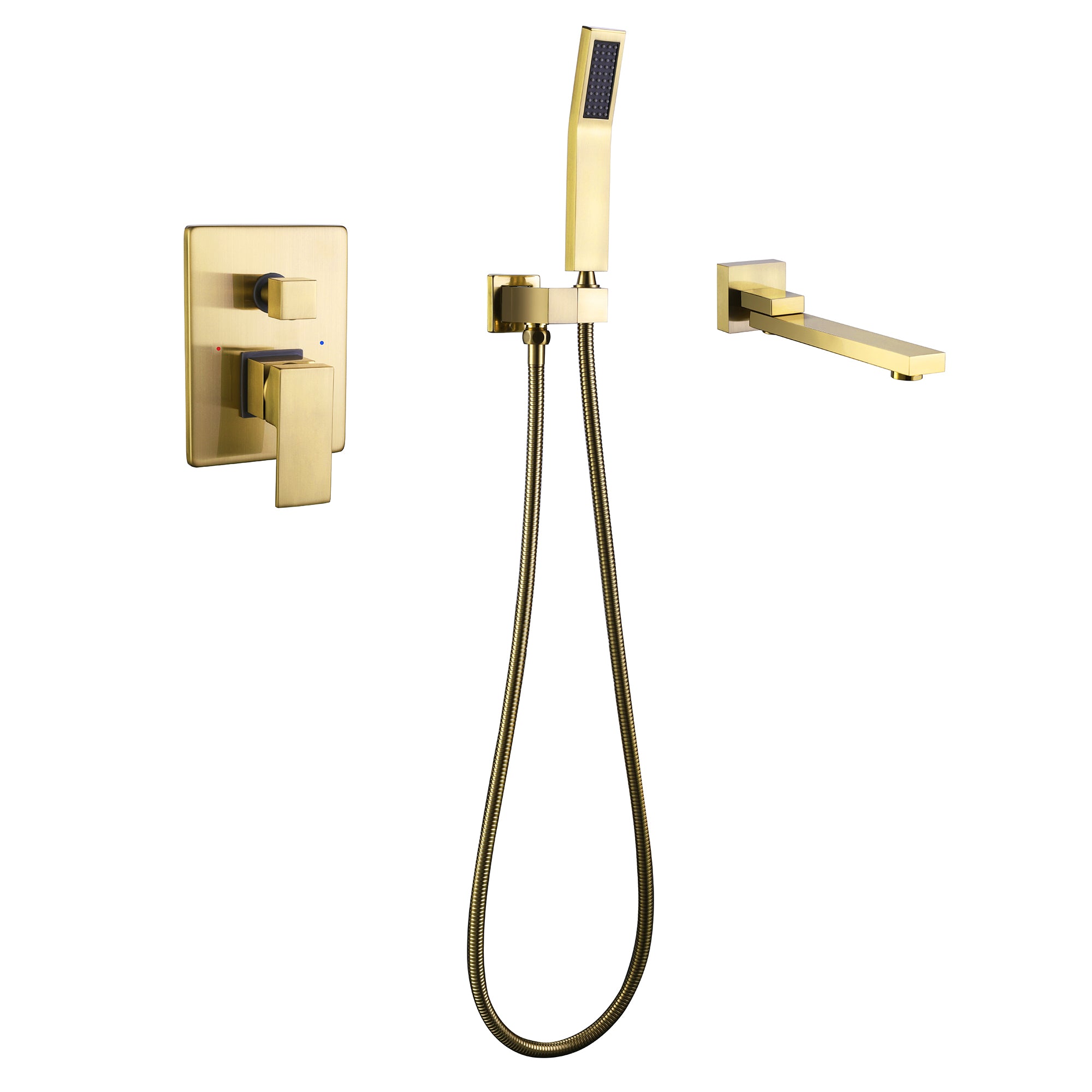 Wall-Mounted Bathtub Faucet with Hand Shower and Minimalist Control Panel