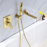 Wall-Mounted Bathtub Faucet with Hand Shower and Minimalist Control Panel