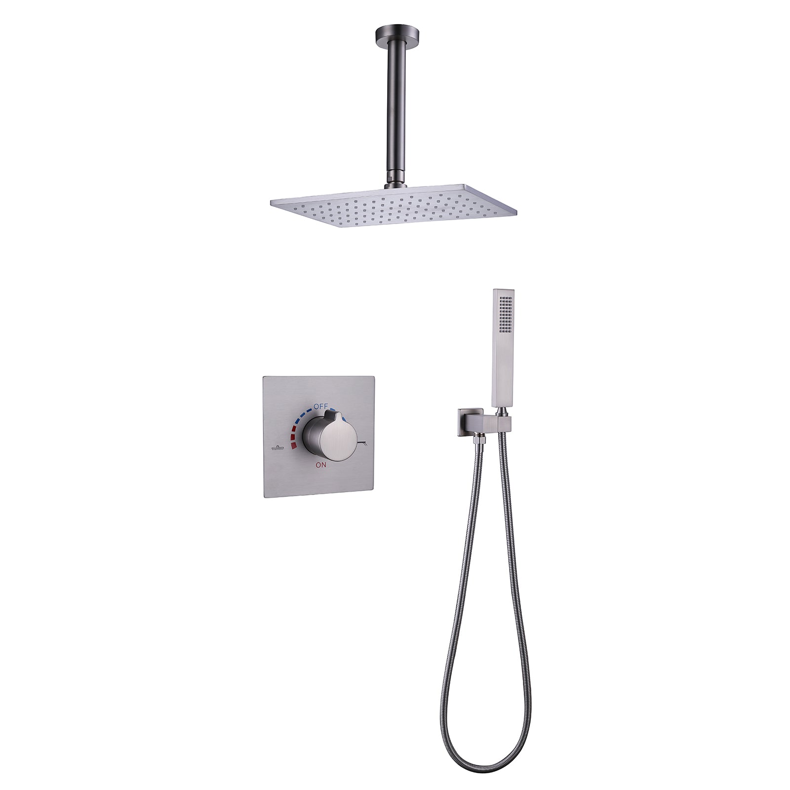 Concealed Ceiling-Mounted Single Handle Brushed Nickel Shower Faucet Set