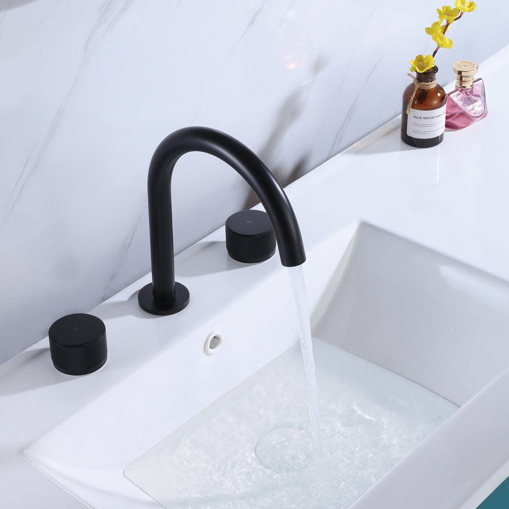 Widespread Gooseneck Faucet with Minimalist Cylinder Handles