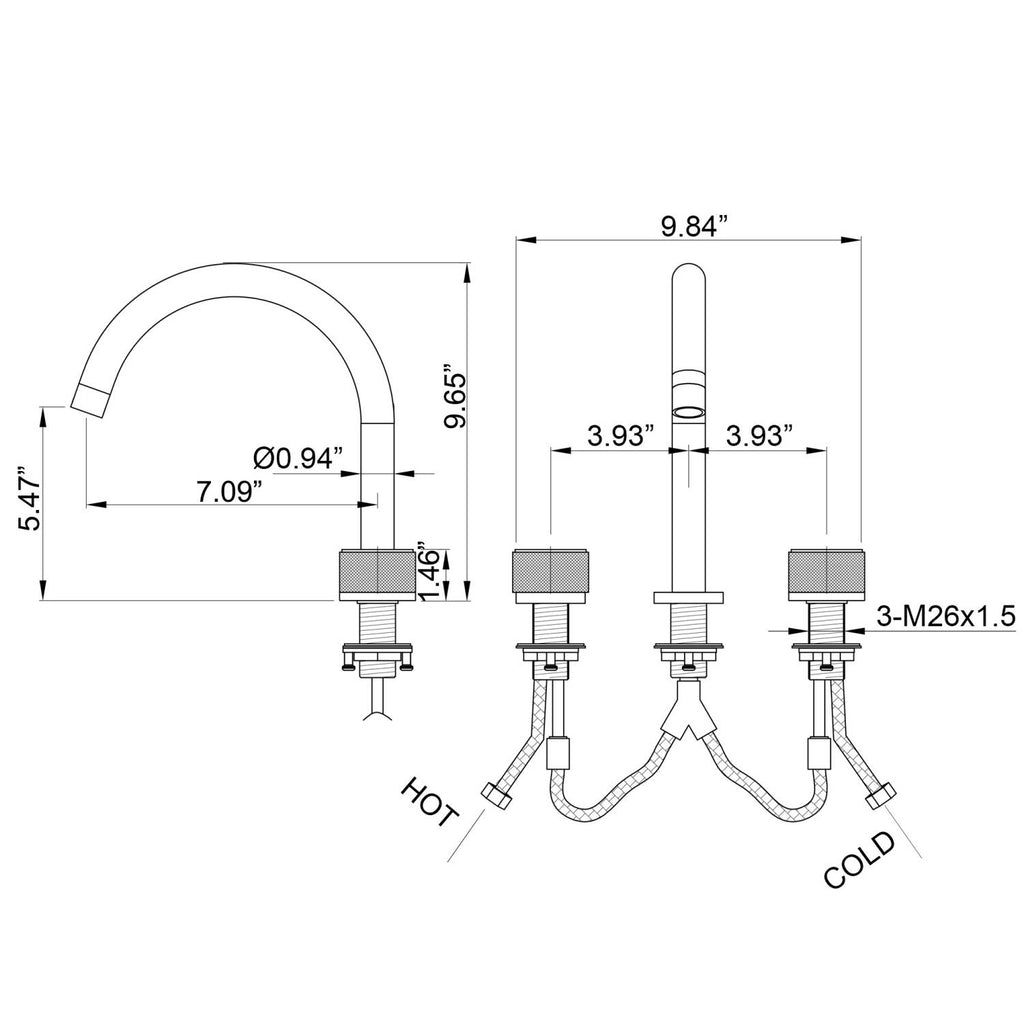 Widespread Gooseneck Faucet with Minimalist Cylinder Handles