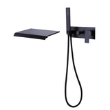 Wall-Mounted Tub Filler with Waterfall Spout and Matching Shower Wand
