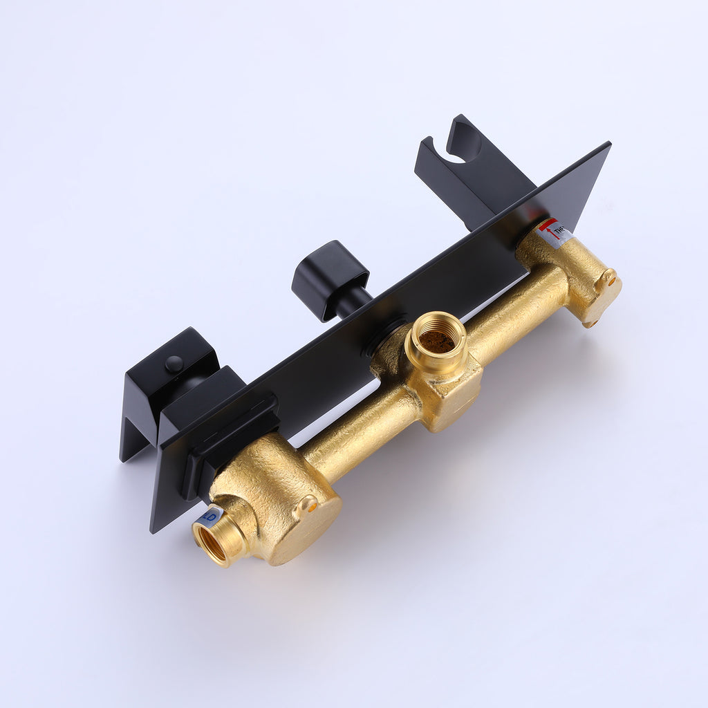 Wall-Mounted Tub Filler with Waterfall Spout and Matching Shower Wand