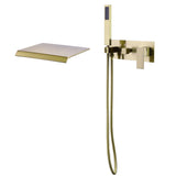 Waterfall Wall-Mounted Tub Filler with Handheld Shower and Flat Spout Style