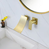 Brushed Gold Wall Mount Waterfall Spout Bathroom Sink Faucet RB1075