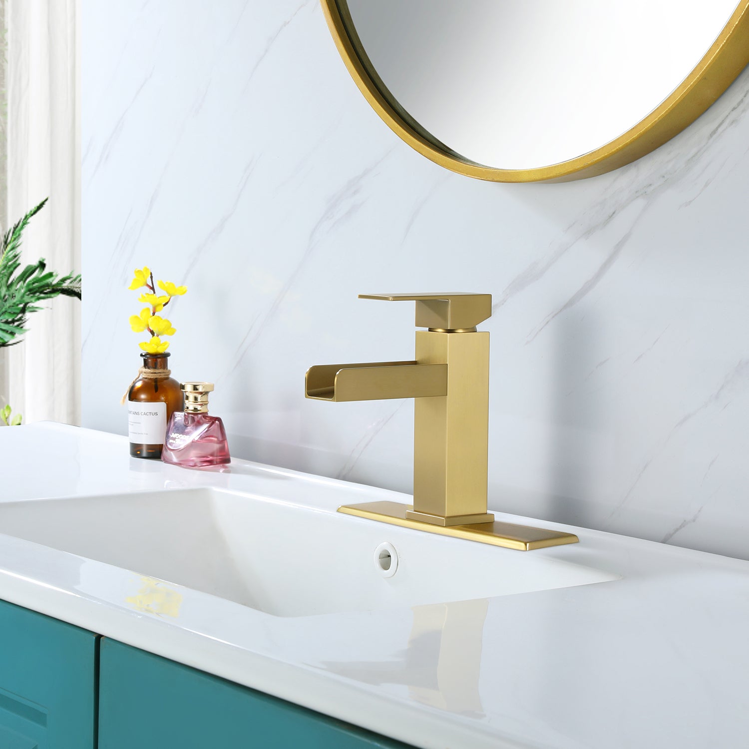 Open Trough Waterfall Faucet with Rectangular Base