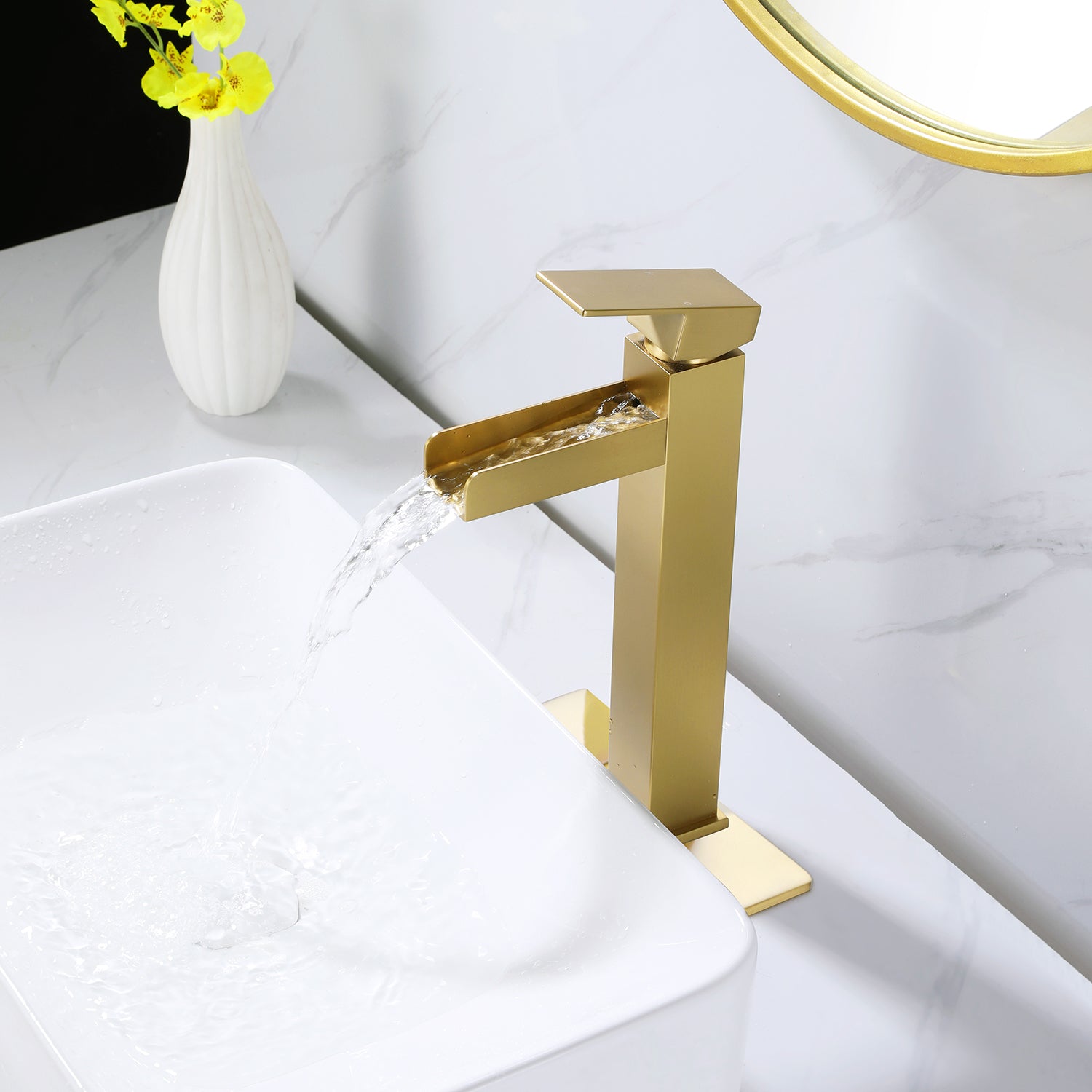 Tall Deck-Mounted Basin Tap with Waterfall Blade Spout