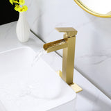 Tall Deck-Mounted Basin Tap with Waterfall Blade Spout
