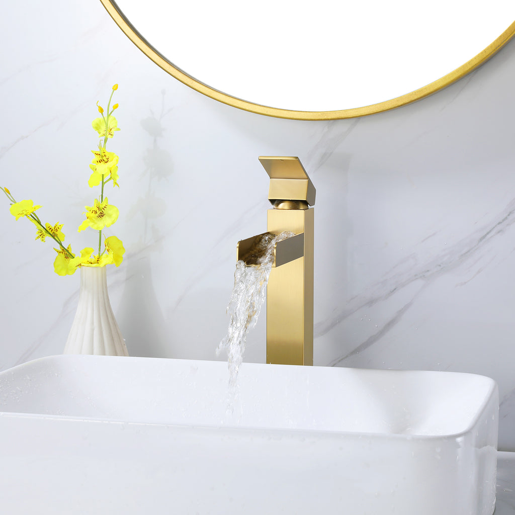 Tall Deck-Mounted Basin Tap with Waterfall Blade Spout