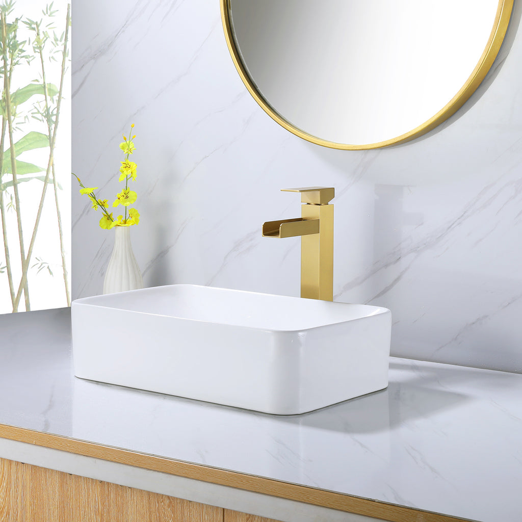 Tall Deck-Mounted Basin Tap with Waterfall Blade Spout