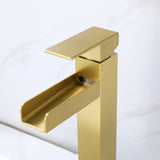 Tall Deck-Mounted Basin Tap with Waterfall Blade Spout