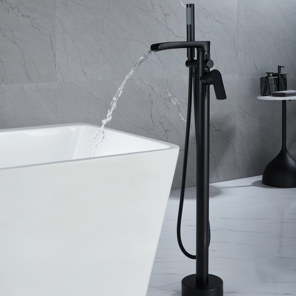 Freestanding Tub Filler with Waterfall Spout and Dual-Function Shower Wand