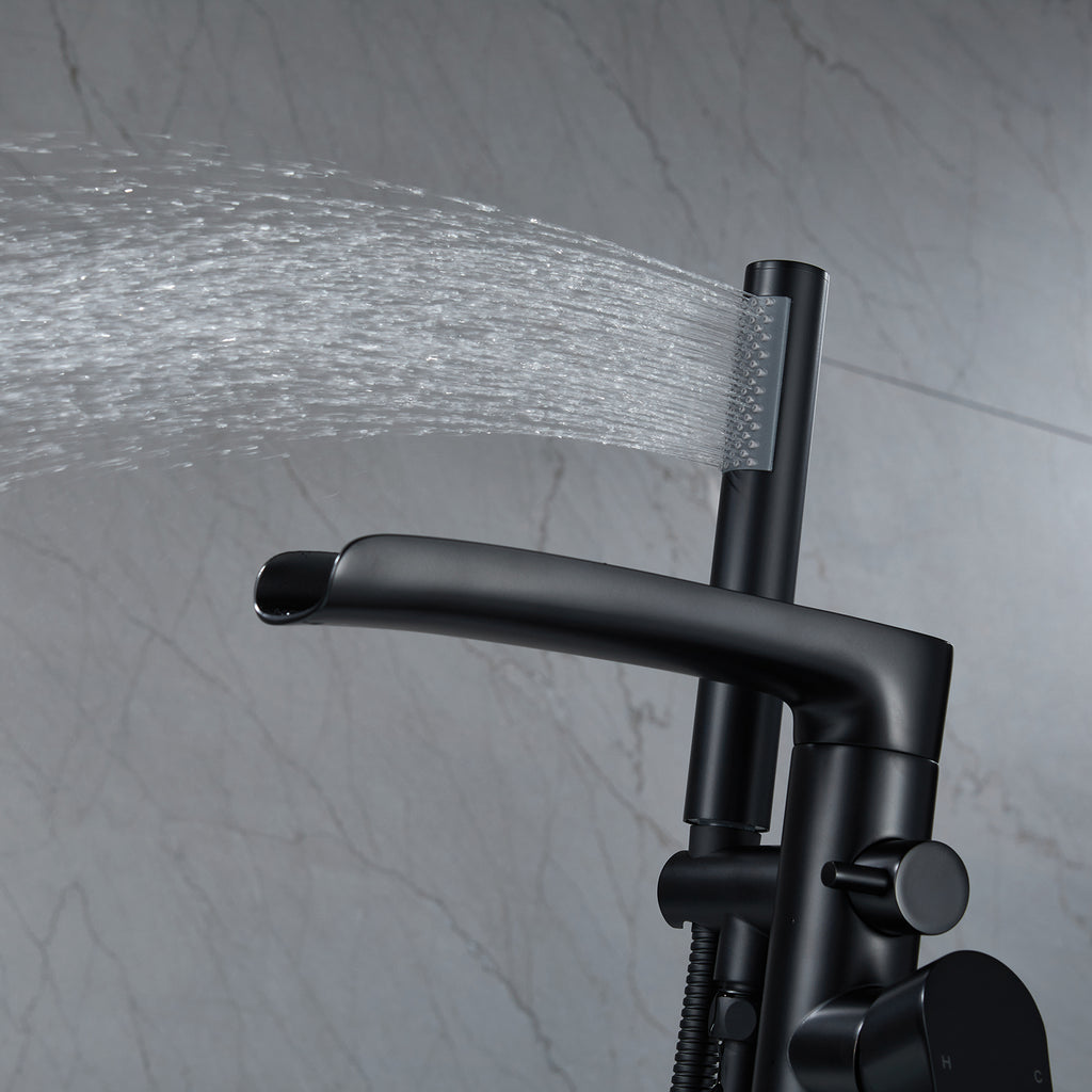 Freestanding Tub Filler with Waterfall Spout and Dual-Function Shower Wand