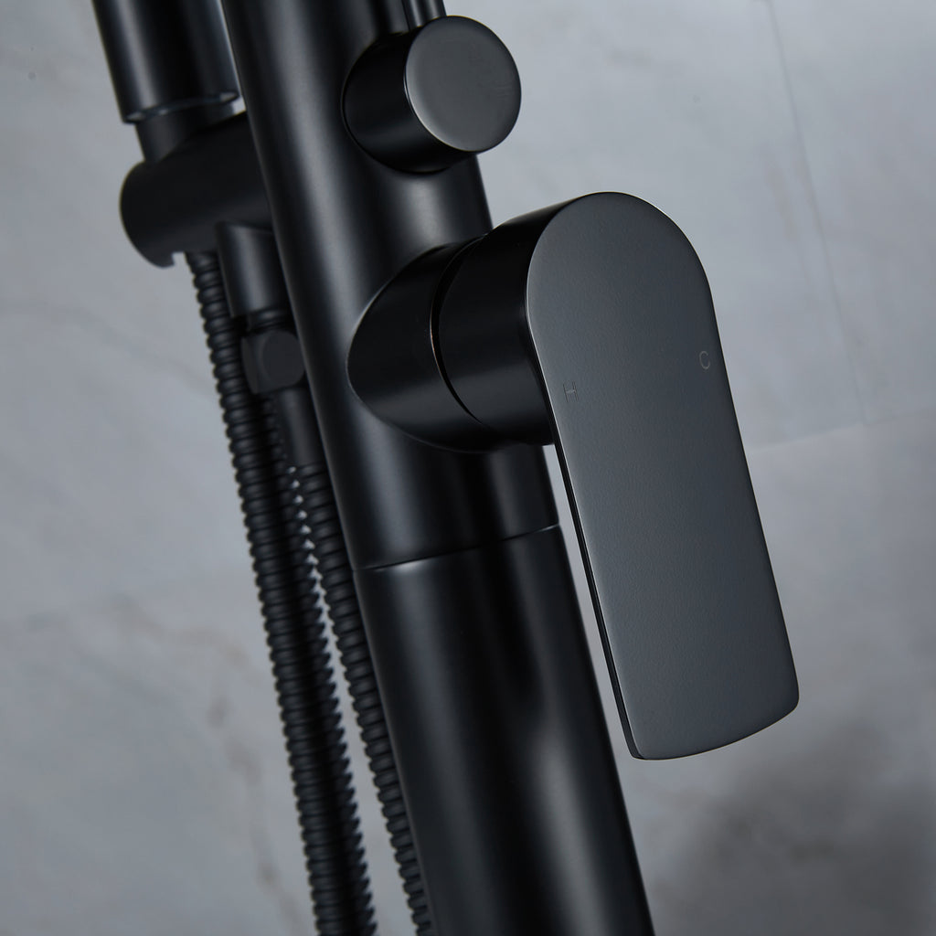 Freestanding Tub Filler with Waterfall Spout and Dual-Function Shower Wand