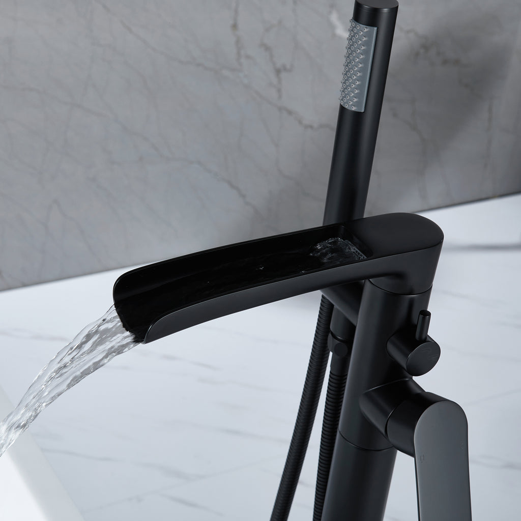 Freestanding Tub Filler with Waterfall Spout and Dual-Function Shower Wand